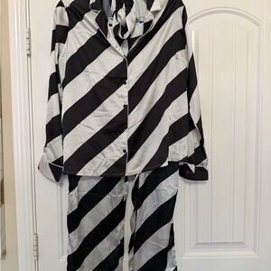 Boohoo Black and White Striped Pajama Set